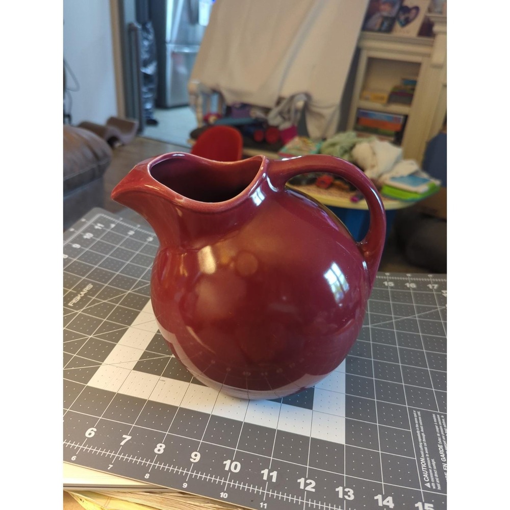 Vintage Hall Pottery Burgundy Pitcher Ice Guard Tilt Ball  Made USA